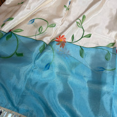 Aqua Ivory Designer Edit Hand-Brushed Floral Shimmery Tissue Saree