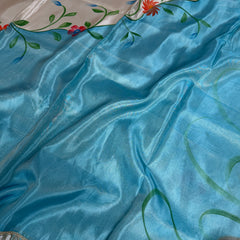 Aqua Ivory Designer Edit Hand-Brushed Floral Shimmery Tissue Saree