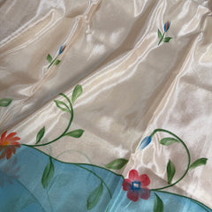 Aqua Ivory Designer Edit Hand-Brushed Floral Shimmery Tissue Saree