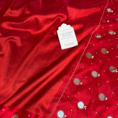 Bold Red Satin Border Mirror Ghungroo Tissue Silk Saree