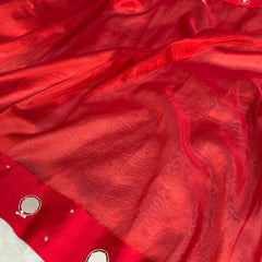 Bold Red Satin Border Mirror Ghungroo Tissue Silk Saree