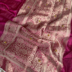 Gulabi Pink Ghungroo Handcrafted Tissue Silk Saree