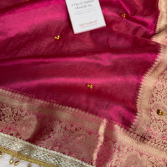 Gulabi Pink Ghungroo Handcrafted Tissue Silk Saree