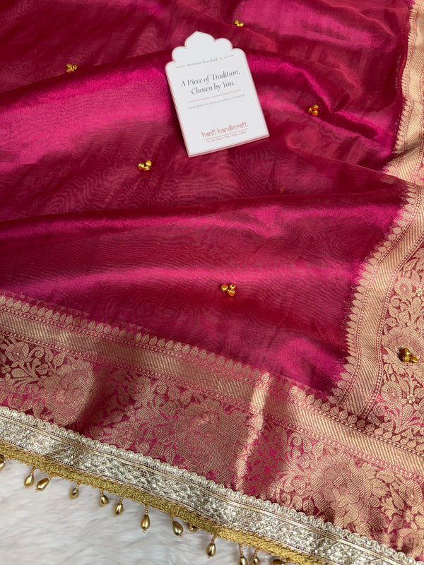 Gulabi Pink Ghungroo Handcrafted Tissue Silk Saree