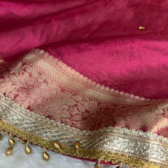 Gulabi Pink Ghungroo Handcrafted Tissue Silk Saree
