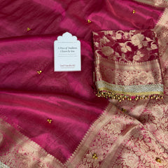 Gulabi Pink Ghungroo Handcrafted Tissue Silk Saree