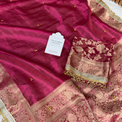 Gulabi Pink Ghungroo Handcrafted Tissue Silk Saree