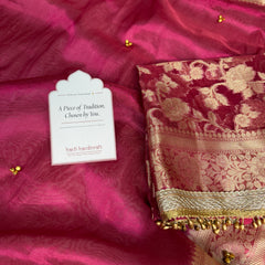 Gulabi Pink Ghungroo Handcrafted Tissue Silk Saree