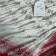 Ivory-Red Banarasi Mashru Silk Saree – Aada Pattern