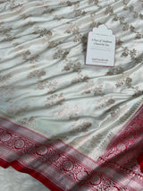 Ivory-Red Banarasi Mashru Silk Saree – Aada Pattern
