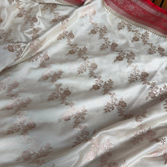 Ivory-Red Banarasi Mashru Silk Saree – Aada Pattern