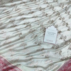 Ivory-Red Banarasi Mashru Silk Saree – Aada Pattern
