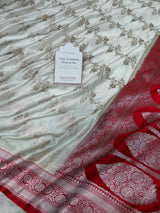 Ivory-Red Banarasi Mashru Silk Saree – Aada Pattern