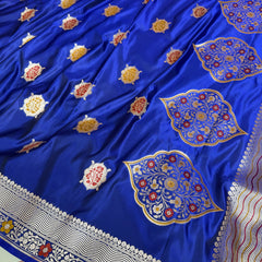 Royal Blue Gulshan Alfi Banarasi Mashru Silk Saree