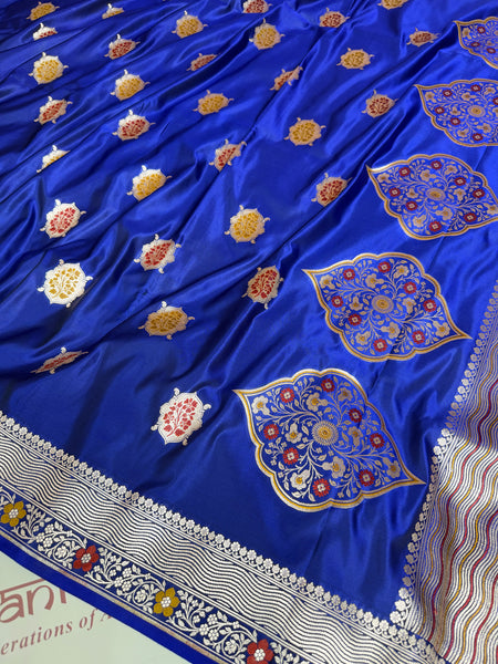 Royal Blue Gulshan Alfi Banarasi Mashru Silk Saree