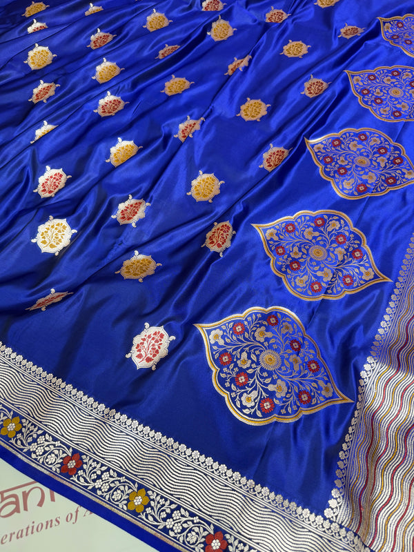 Royal Blue Gulshan Alfi Banarasi Mashru Silk Saree