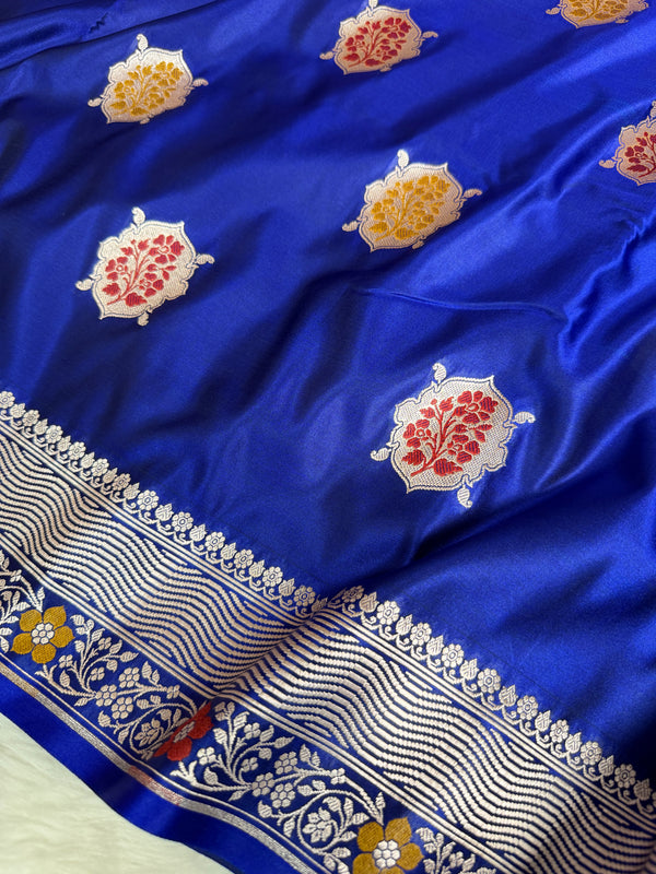 Royal Blue Gulshan Alfi Banarasi Mashru Silk Saree