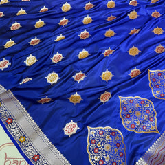 Royal Blue Gulshan Alfi Banarasi Mashru Silk Saree