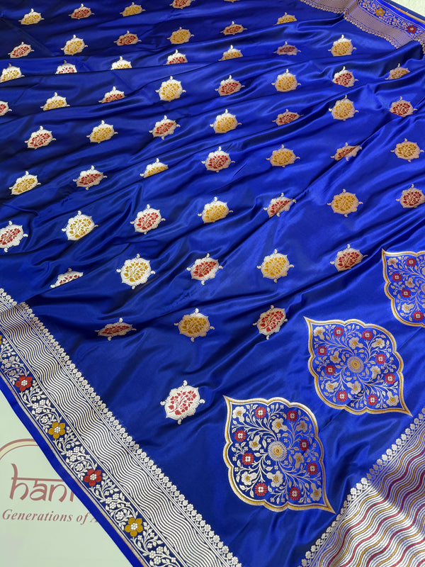 Royal Blue Gulshan Alfi Banarasi Mashru Silk Saree