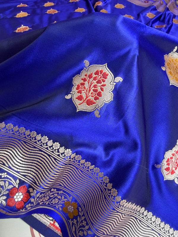 Royal Blue Gulshan Alfi Banarasi Mashru Silk Saree
