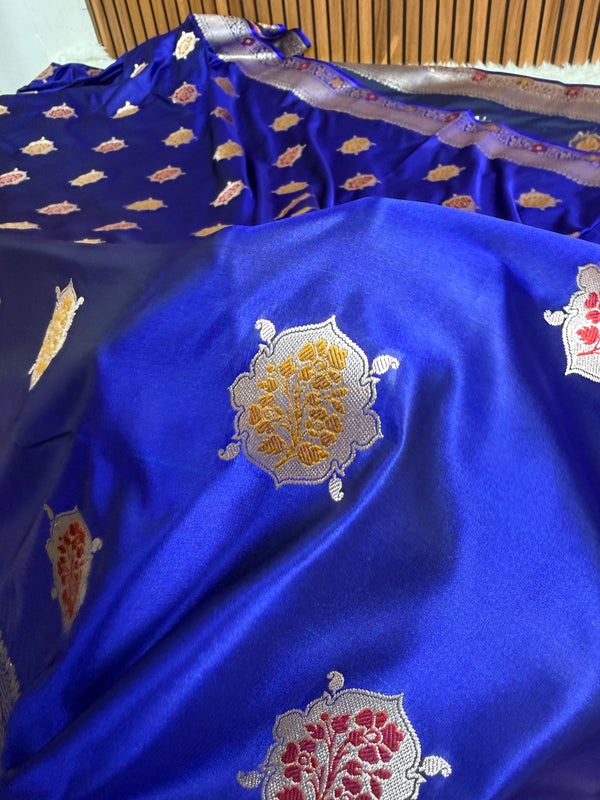 Royal Blue Gulshan Alfi Banarasi Mashru Silk Saree