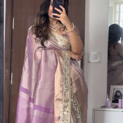 Lilac Purple Banarasi Rajkumari Mirror Work Tissue Silk Saree
