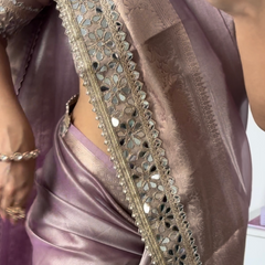 Lilac Purple Banarasi Rajkumari Mirror Work Tissue Silk Saree