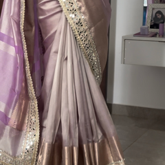 Lilac Purple Banarasi Rajkumari Mirror Work Tissue Silk Saree