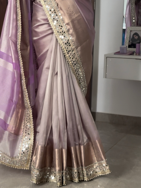 Lilac Purple Banarasi Rajkumari Mirror Work Tissue Silk Saree