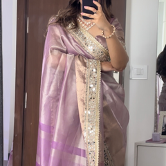 Lilac Purple Banarasi Rajkumari Mirror Work Tissue Silk Saree