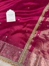 Rani Magenta Aaina Aanchal Mirror Work Tissue Silk Saree