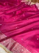 Rani Magenta Aaina Aanchal Mirror Work Tissue Silk Saree