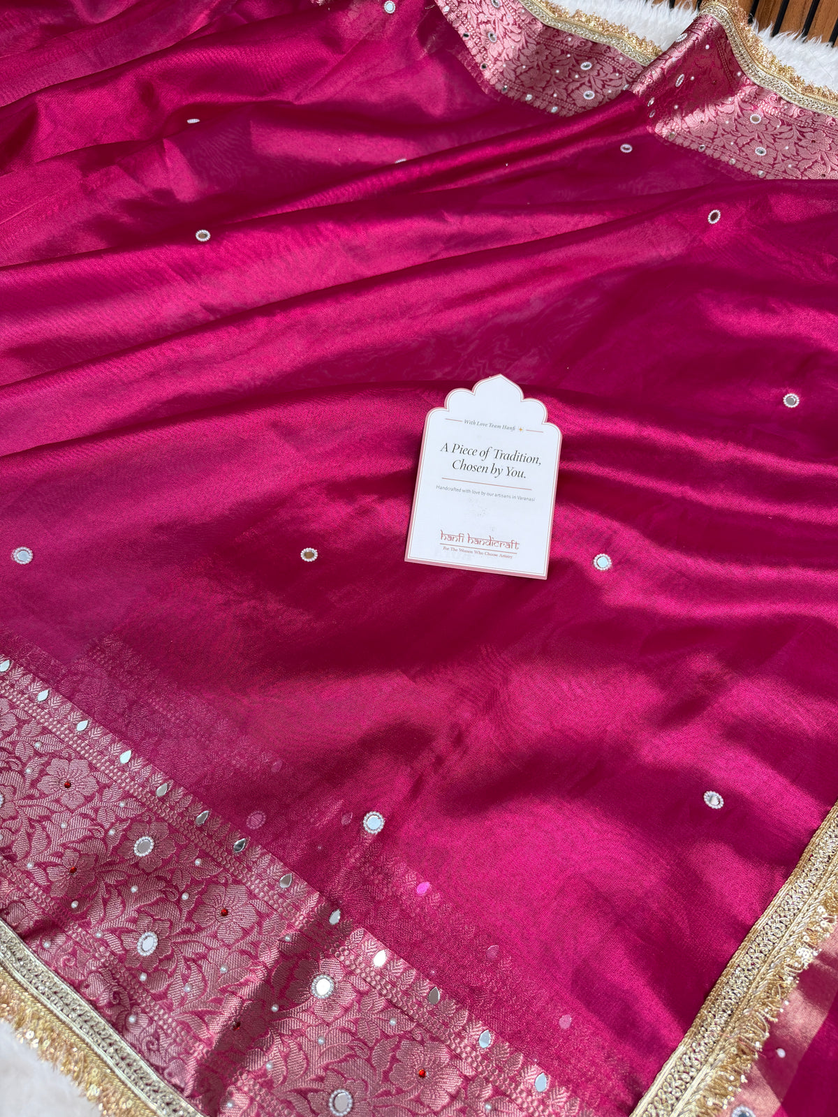 Rani Magenta Aaina Aanchal Mirror Work Tissue Silk Saree