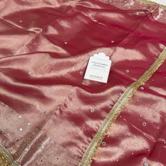Strawberry Rose Aaina Aanchal Mirror Work Tissue Silk Saree