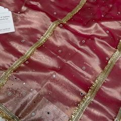 Strawberry Rose Aaina Aanchal Mirror Work Tissue Silk Saree