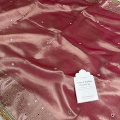Strawberry Rose Aaina Aanchal Mirror Work Tissue Silk Saree
