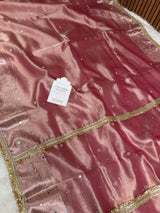 Strawberry Rose Aaina Aanchal Mirror Work Tissue Silk Saree