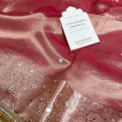 Strawberry Rose Aaina Aanchal Mirror Work Tissue Silk Saree