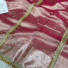 Strawberry Rose Aaina Aanchal Mirror Work Tissue Silk Saree