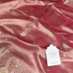 Strawberry Rose Aaina Aanchal Mirror Work Tissue Silk Saree