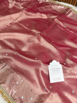 Strawberry Rose Aaina Aanchal Mirror Work Tissue Silk Saree