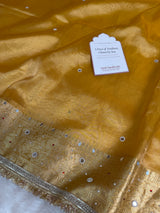 Haldi Gold Aaina Aanchal Mirror Work Tissue Silk Saree
