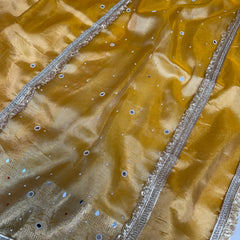 Haldi Gold Aaina Aanchal Mirror Work Tissue Silk Saree