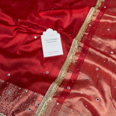 Sindoor Red Aaina Aanchal Mirror Work Tissue Silk Saree