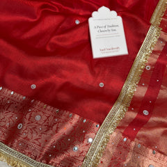 Sindoor Red Aaina Aanchal Mirror Work Tissue Silk Saree