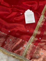 Sindoor Red Aaina Aanchal Mirror Work Tissue Silk Saree