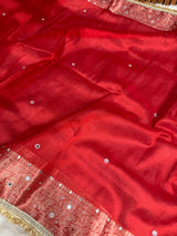 Sindoor Red Aaina Aanchal Mirror Work Tissue Silk Saree