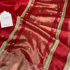 Sindoor Red Aaina Aanchal Mirror Work Tissue Silk Saree