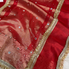 Sindoor Red Aaina Aanchal Mirror Work Tissue Silk Saree