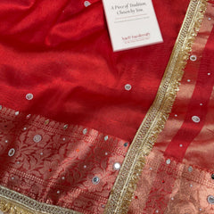 Sindoor Red Aaina Aanchal Mirror Work Tissue Silk Saree
